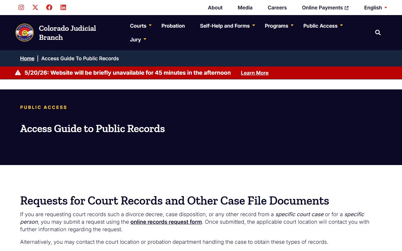 Colorado Judicial Branch Access Guide for Larimer County court records