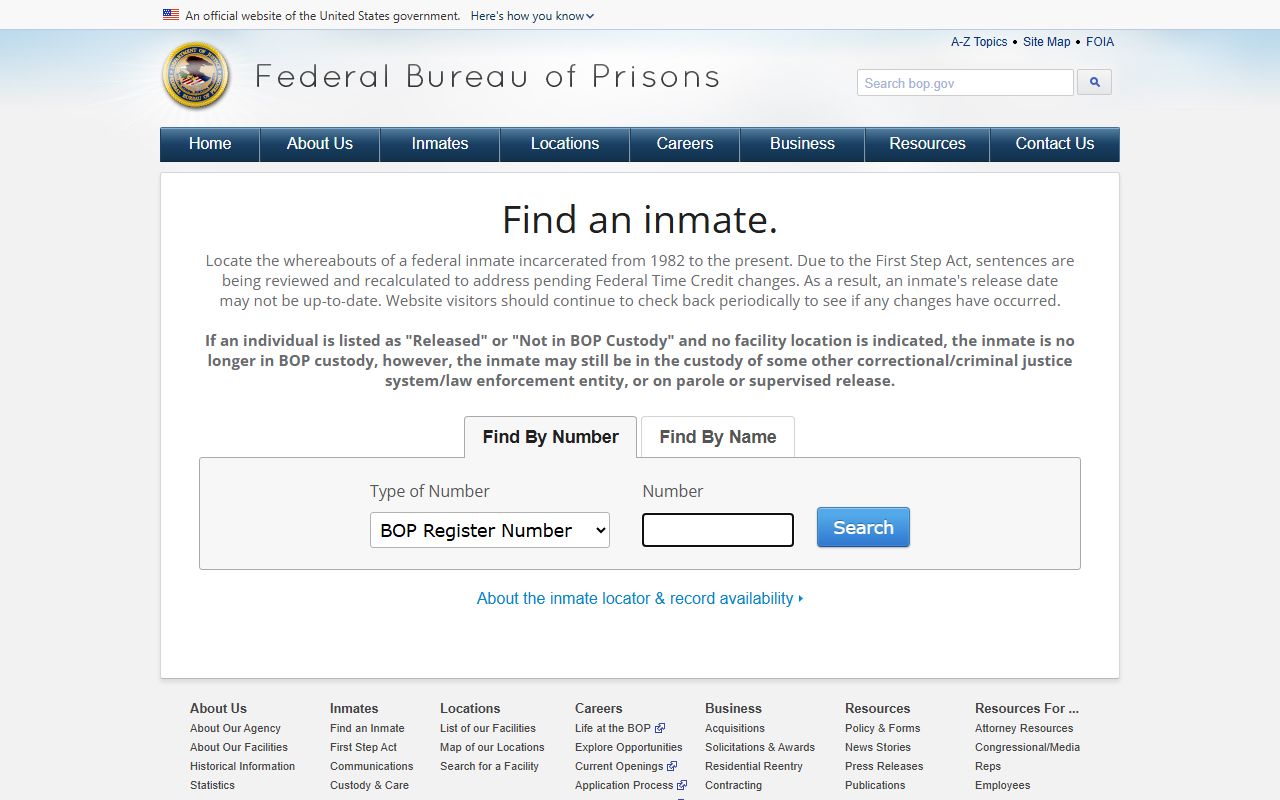 Federal Bureau of Prisons inmate locator used to verify federal release status