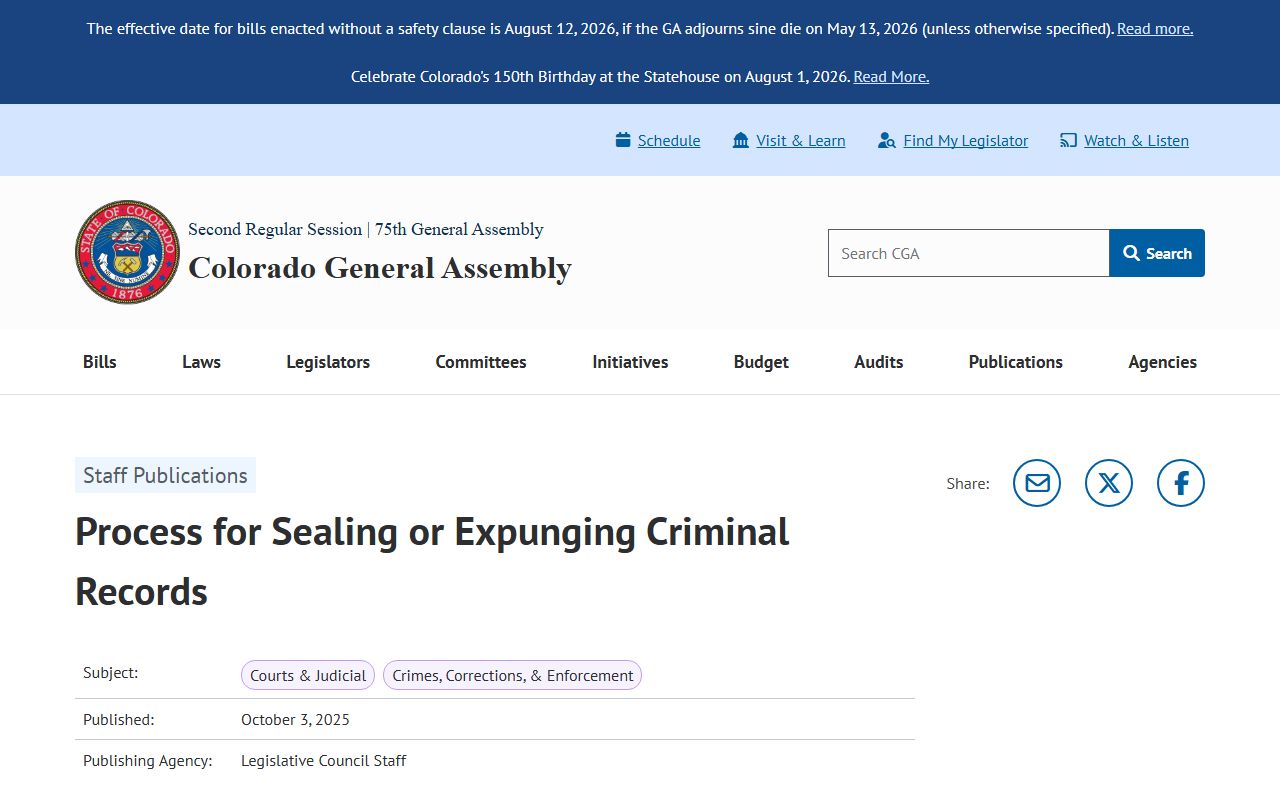 Colorado memorandum on sealing or expunging criminal records used in Larimer County criminal records cases